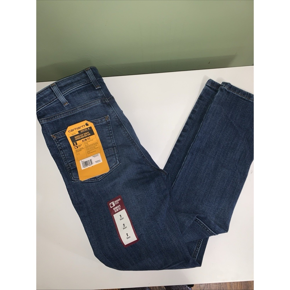 NEW Carhartt Rugged Flex Slim Fit Jeans Women's Size 2 Short Tapered High Rise
